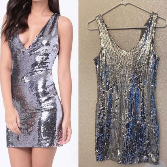 Style Biz Inc deep v neck Sexy y2k formal Bodycon Stretchy Mini Party dress S - Picture 1 of 11